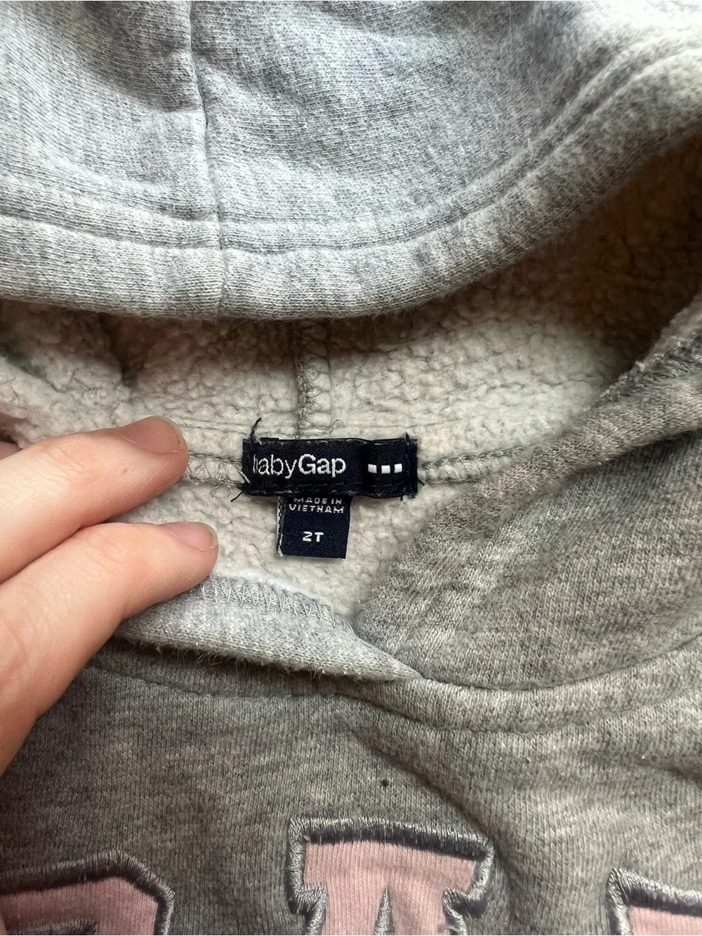 GAP Kids Light Gray Hoodie with Pink Logo